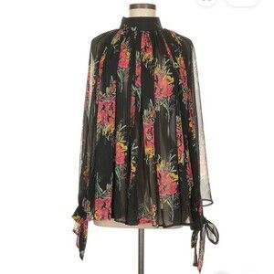 Asos Sheer Floral Long Sleeve Blouse Tunic with ties Size 4